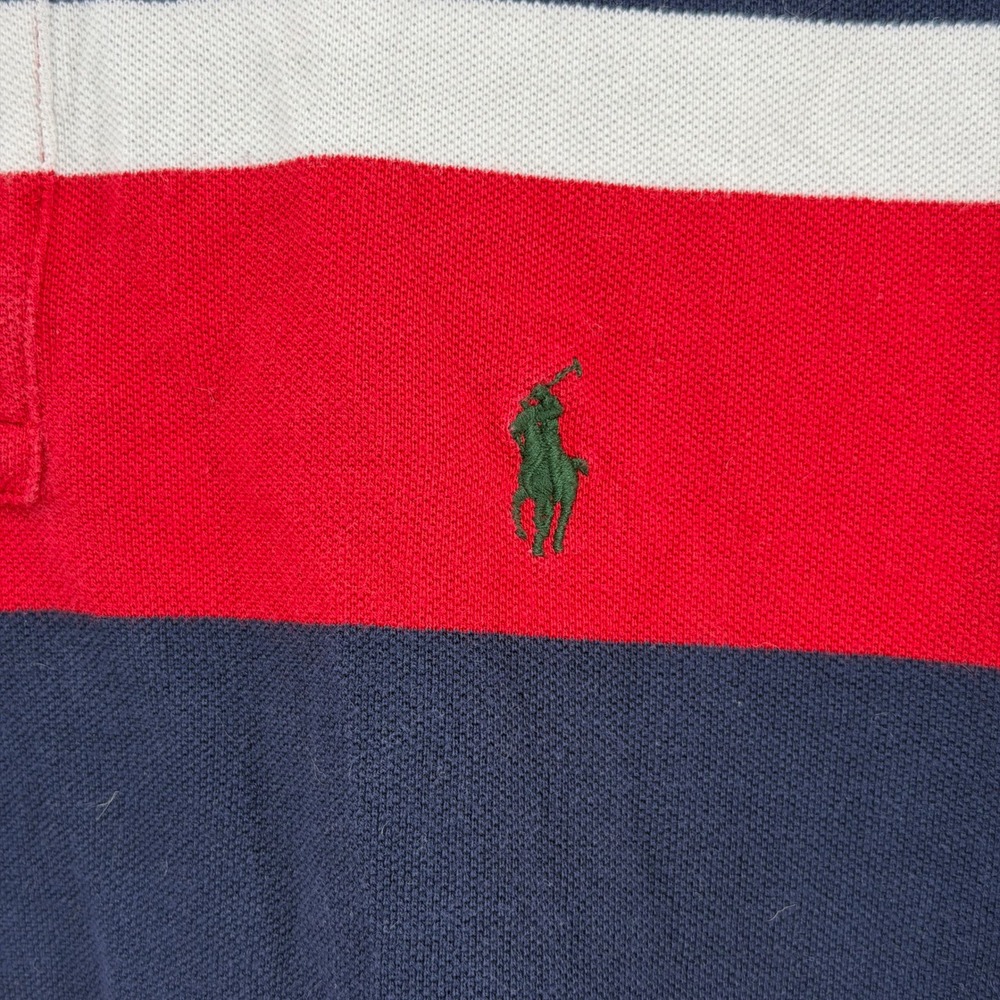 Vintage Polo Ralph Lauren Mens M Striped Short Sleeve Shirt Rugby Red Navy Prep - Picture 4 of 11